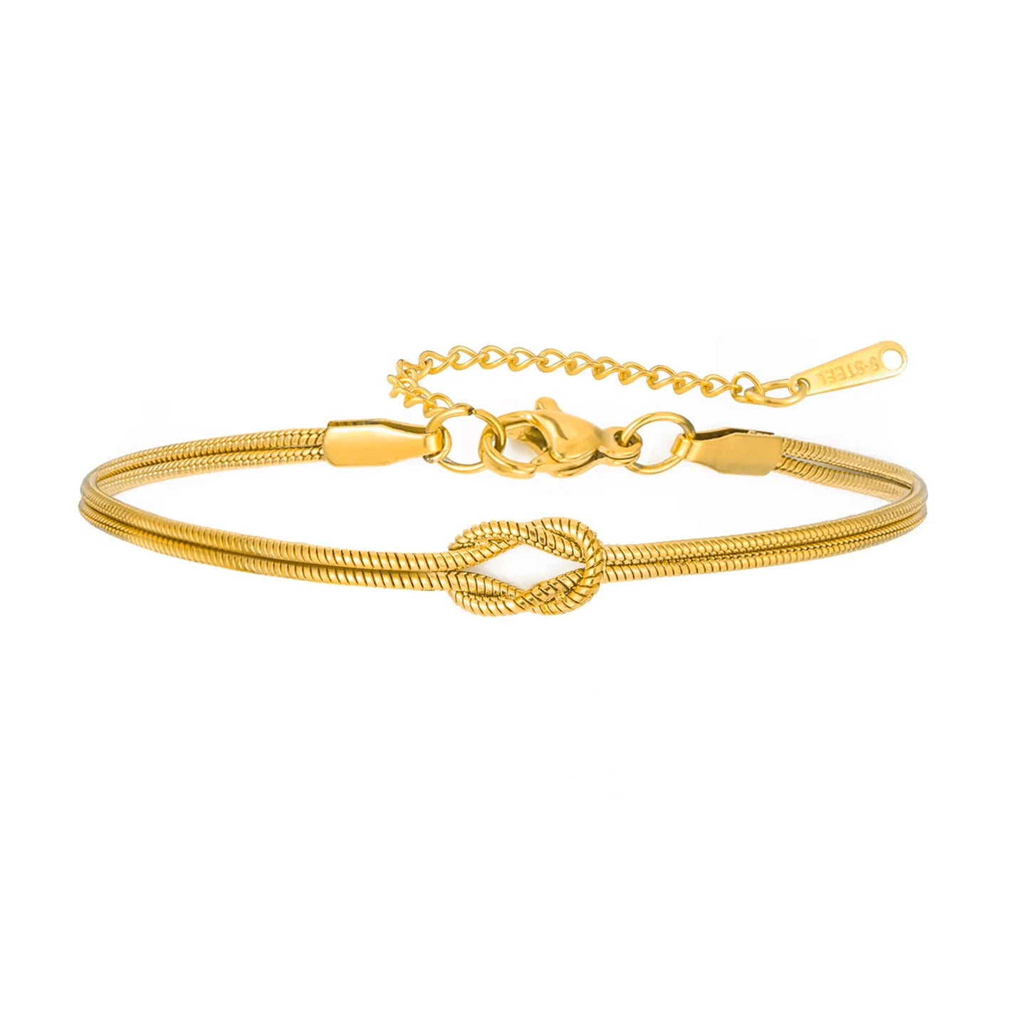 Double Snake Chain Love Knot Bracelet Stainless Steel Gold Color Adjustable Bracelets Women Men Couple Minimalist Jewelry