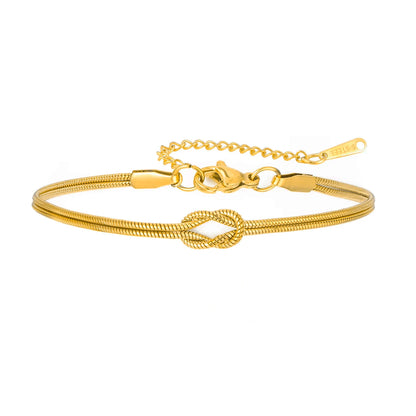 Double Snake Chain Love Knot Bracelet Stainless Steel Gold Color Adjustable Bracelets Women Men Couple Minimalist Jewelry