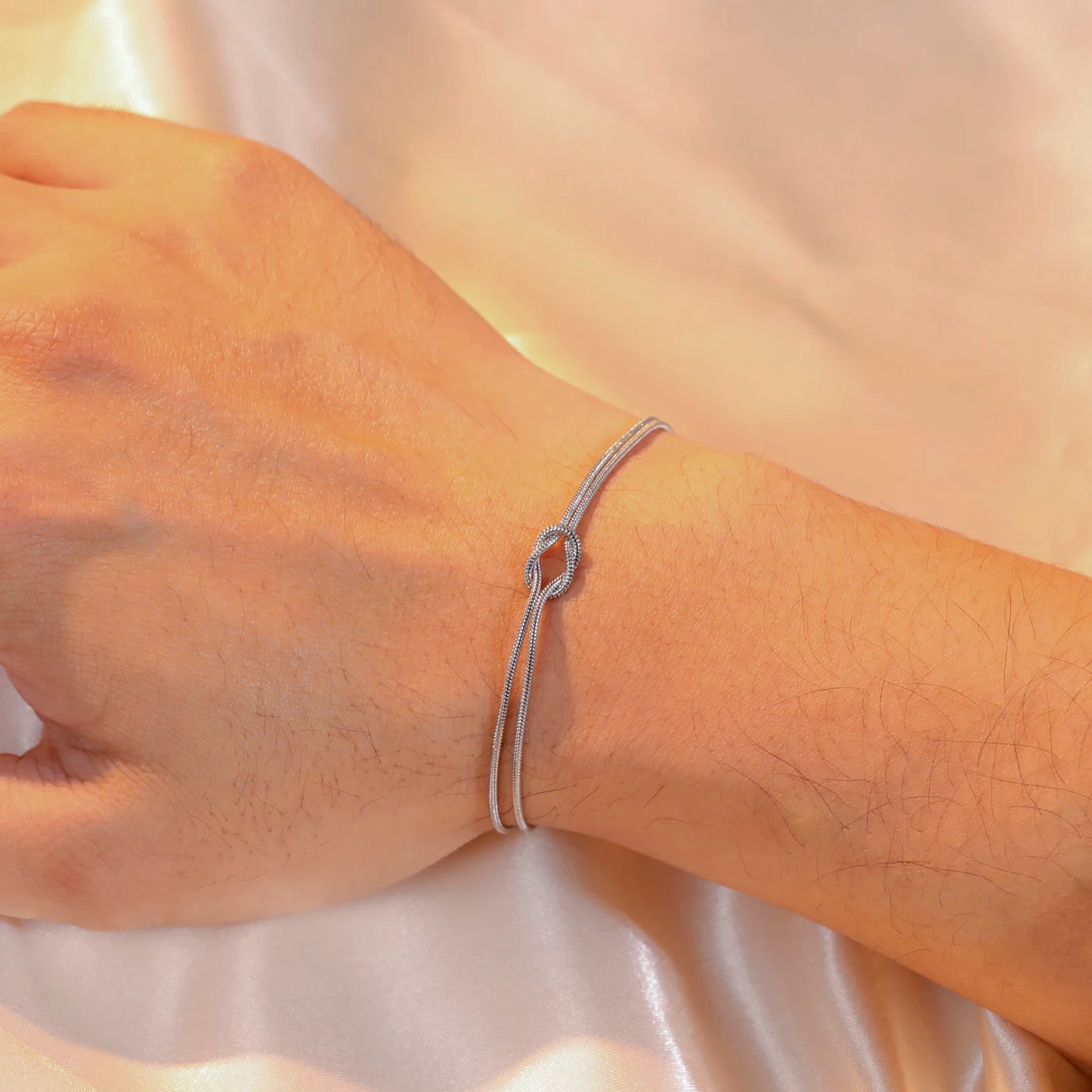 Double Snake Chain Love Knot Bracelet Stainless Steel Gold Color Adjustable Bracelets Women Men Couple Minimalist Jewelry